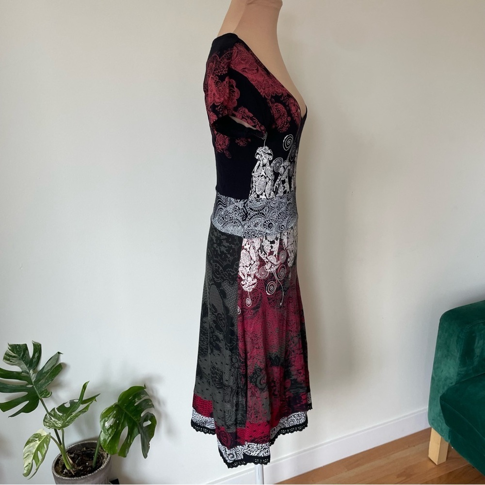 Desigual Myrcella Cap Sleeve Graphic Lace Floral Print Viscose AL-Line Dress S - Picture 4 of 10
